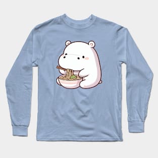 cute hippo eat ramen Long Sleeve T-Shirt